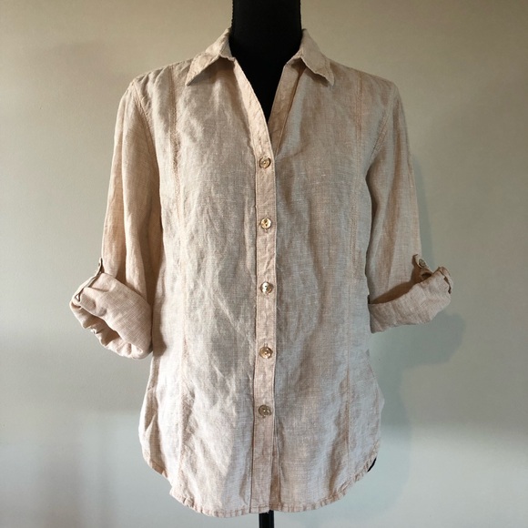 fresh produce Tops - Women’s Fresh Produce Beige Button-Up Linen Shirt size S